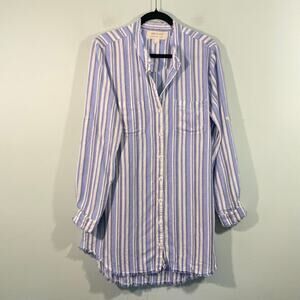 Cloth & Stone Blue Striped Linen Blend Long Sleeve Coastal Shirt Dress Size L